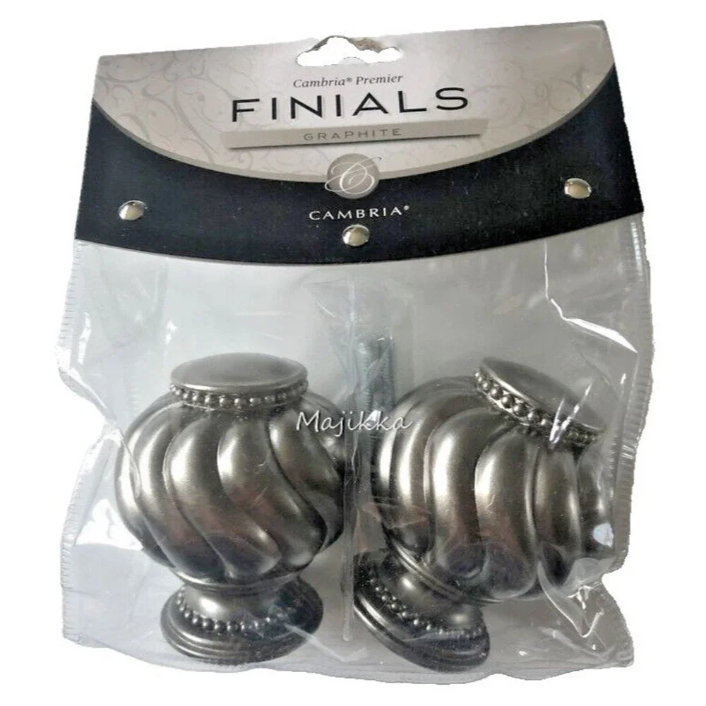 Cambria Premier Twist Ball Finials in Graphite for Drapery Curtain Rods Set of 2